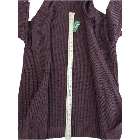 LL Bean Open Front Hooded Cardigan Sweater Purple Pockets Size Large NWT - Picture 8 of 11